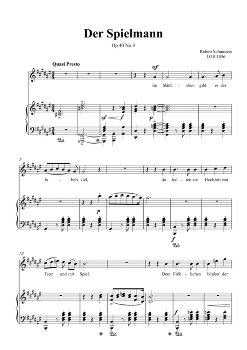 Schumann-Der Spielmann Op.40 No.4 in F♯ Major for Voice and Piano