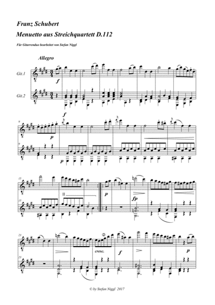 Menuetto from String Quartet D.112 for Guitar Duet