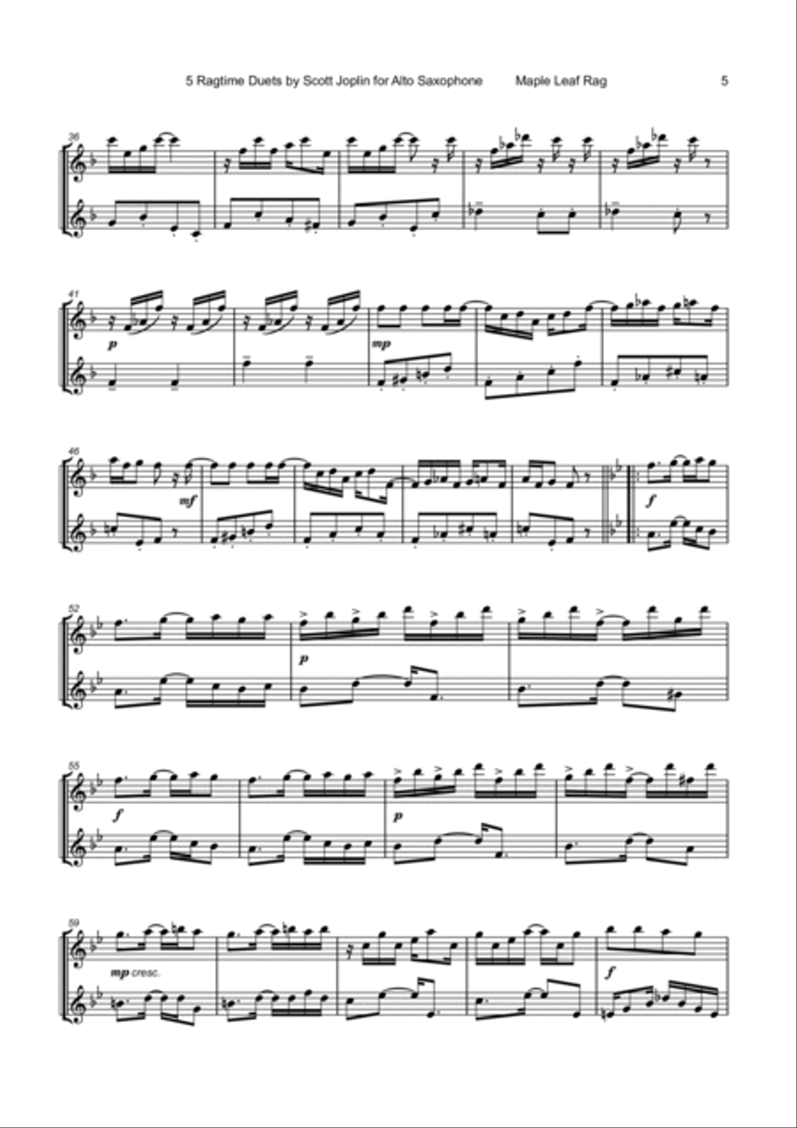 Five Ragtime Duets by Scott Joplin for Alto Saxophone Woodwind Duet scores gallery preview page 6
