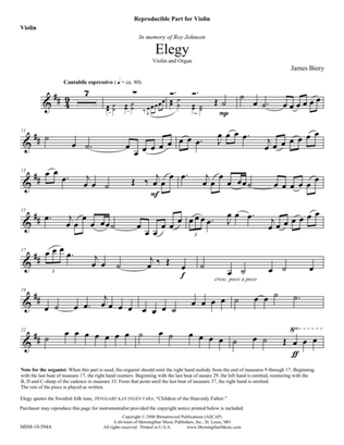 Book cover for Elegy (Downloadable Violin Part)