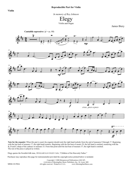 Elegy (Downloadable Violin Part)