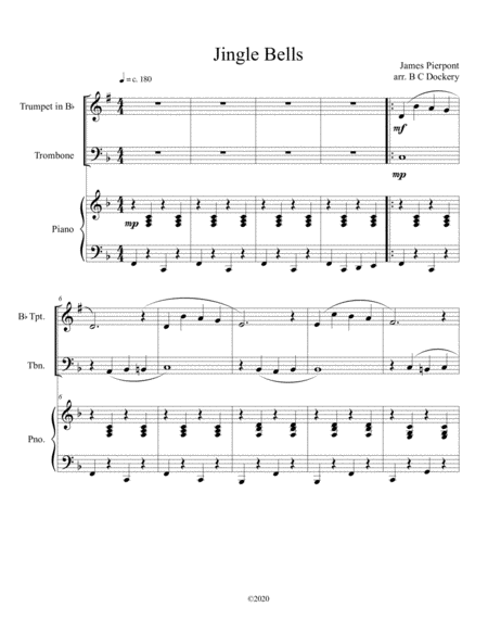Jingle Bells (trumpet and trombone duet) with optional piano accompaniment image number null