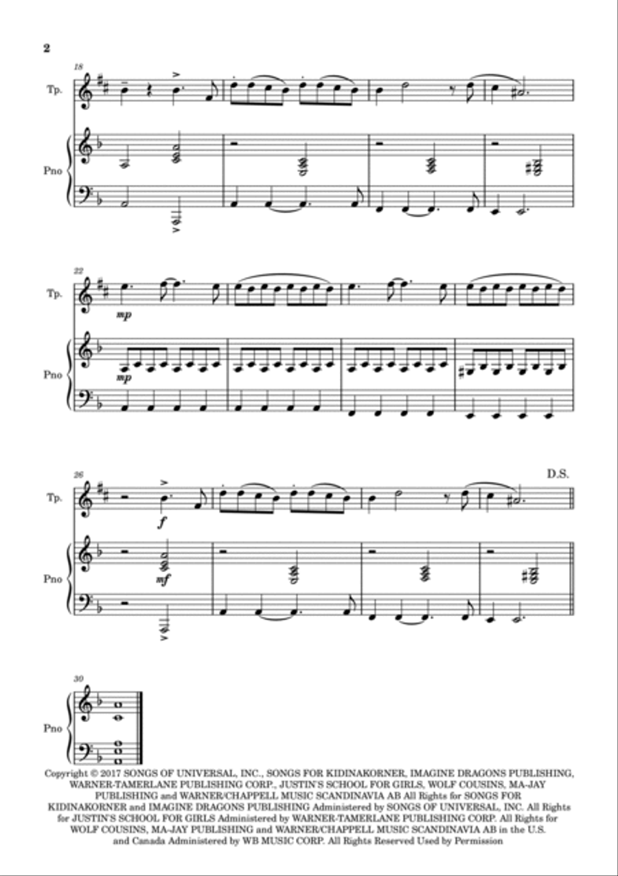 Believer B-Flat Trumpet scores gallery preview page 2