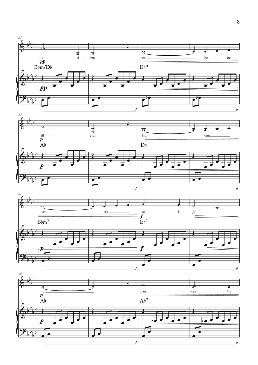 Bach / Gounod Ave Maria in A flat [Ab] • contralto sheet music with piano accompaniment and chords Alto Voice scores gallery preview page 3