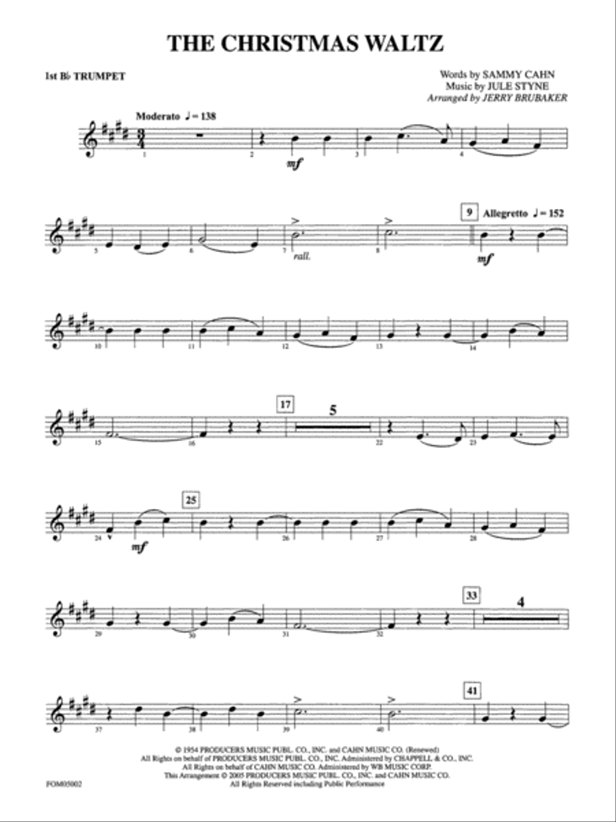 The Christmas Waltz: 1st B-flat Trumpet Full Orchestra scores gallery preview page 1