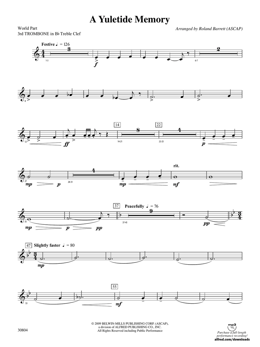 A Yuletide Memory: (World Part) 3rd B-flat Trombone T.C.