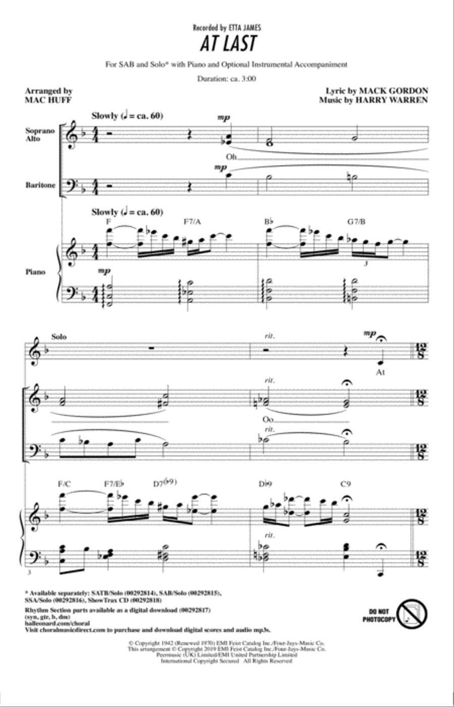 At Last (arr. Mac Huff) 3-Part scores gallery preview page 1