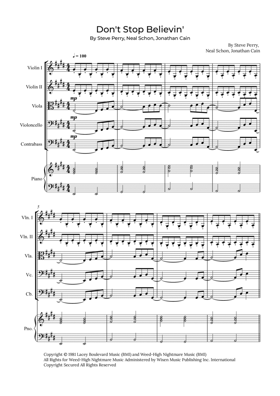 Don't Stop Believin' Don't Stop Believin' String Quintet scores gallery preview page 1