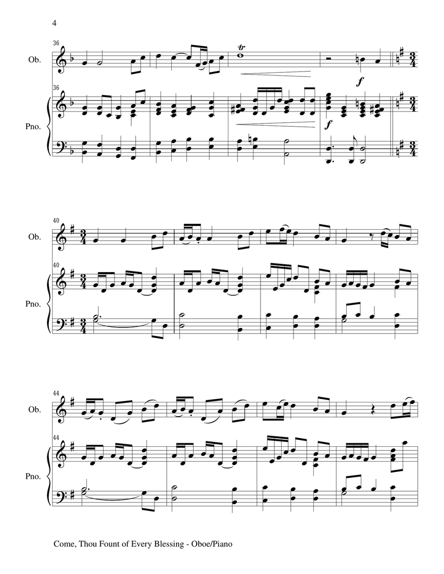 COME, THOU FOUNT OF EVERY BLESSING (Oboe/Piano and Oboe Part) Piano scores gallery preview page 4