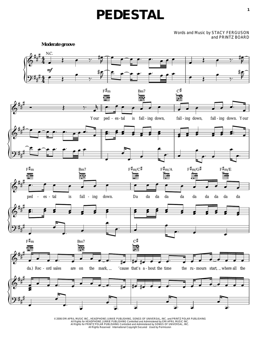Pedestal Piano, Vocal, Guitar scores gallery preview page 1