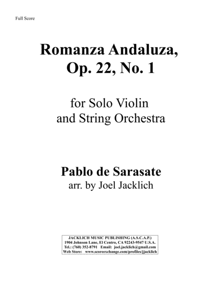 Romanza Andaluza, Op. 22, No. 1 for Solo Violin and String Orchestra image number null