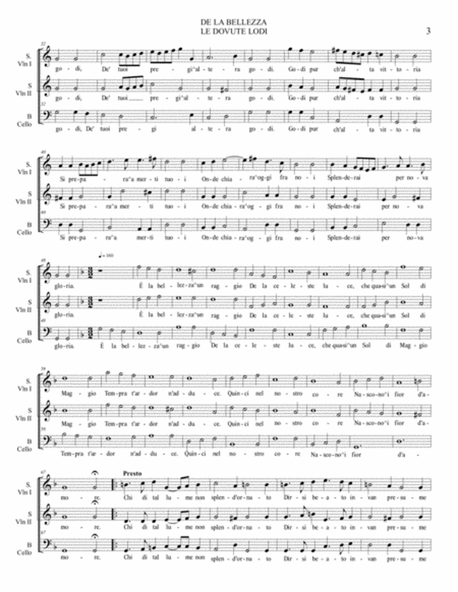 DE LA BELLEZZA LE DOVUTE LODI - C. Monteverdi - For SSB Choir (or STB) and Trio String image number null