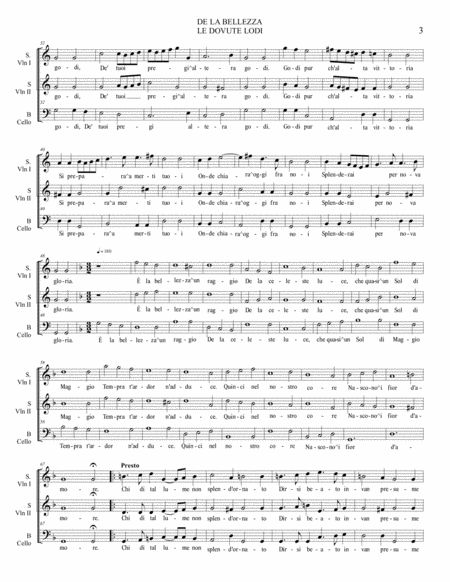 DE LA BELLEZZA LE DOVUTE LODI - C. Monteverdi - For SSB Choir (or STB) and Trio String image number null