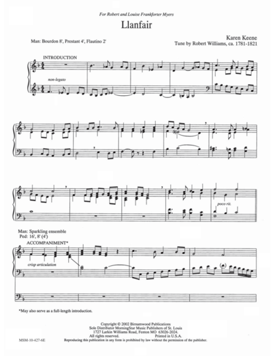 Llanfair Llanfair Organ scores gallery preview page 1