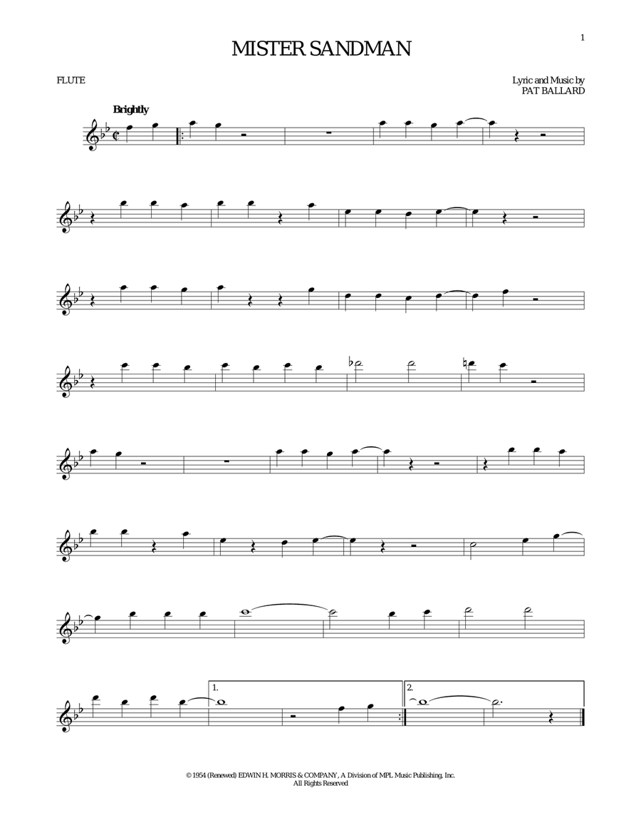 Mister Sandman Flute Solo scores gallery preview page 1
