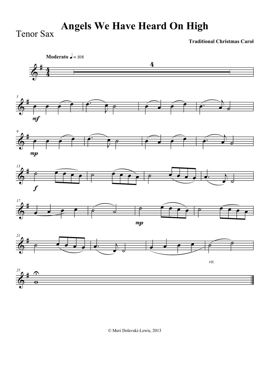 A Beginner Saxophone Christmas--B flat saxes (soprano, tenor, bass) Tenor Saxophone scores gallery preview page 2