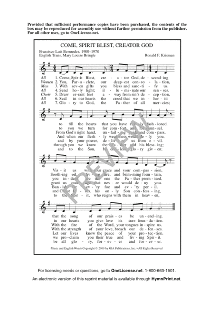 Ven, Creador, Espíritu Divino / Come, Spirit Blest, Creator God 4-Part scores gallery preview page 18