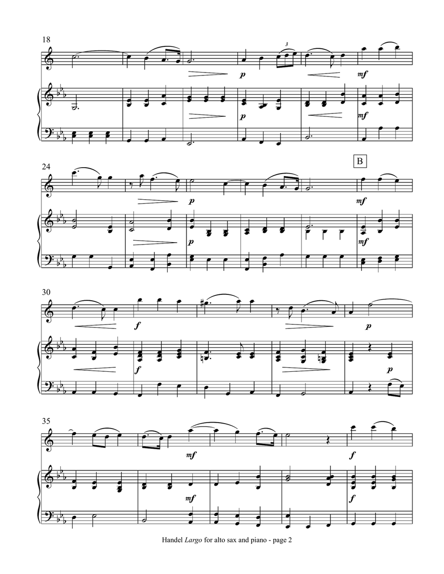 Handel: Largo (from Xerxes) for alto sax and piano Alto Saxophone scores gallery preview page 3