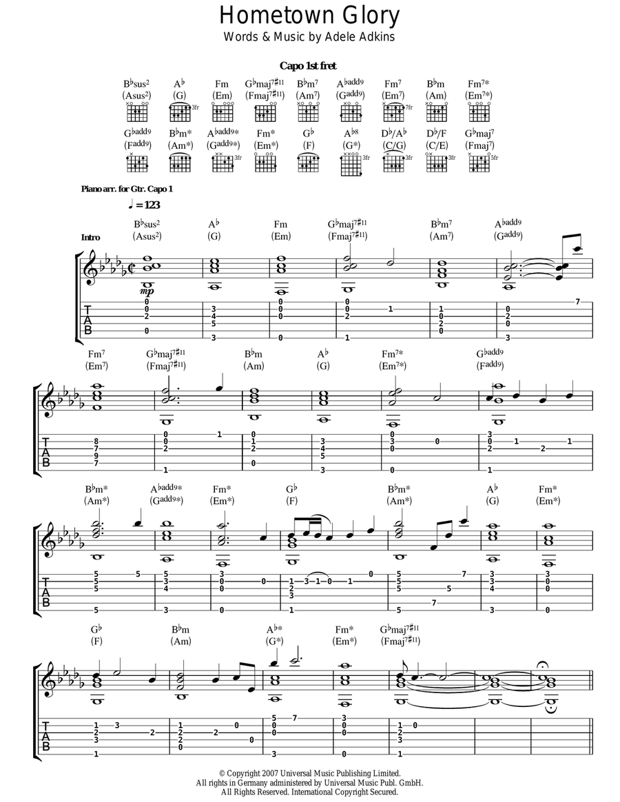 Hometown Glory Hometown Glory Acoustic Guitar scores gallery preview page 1