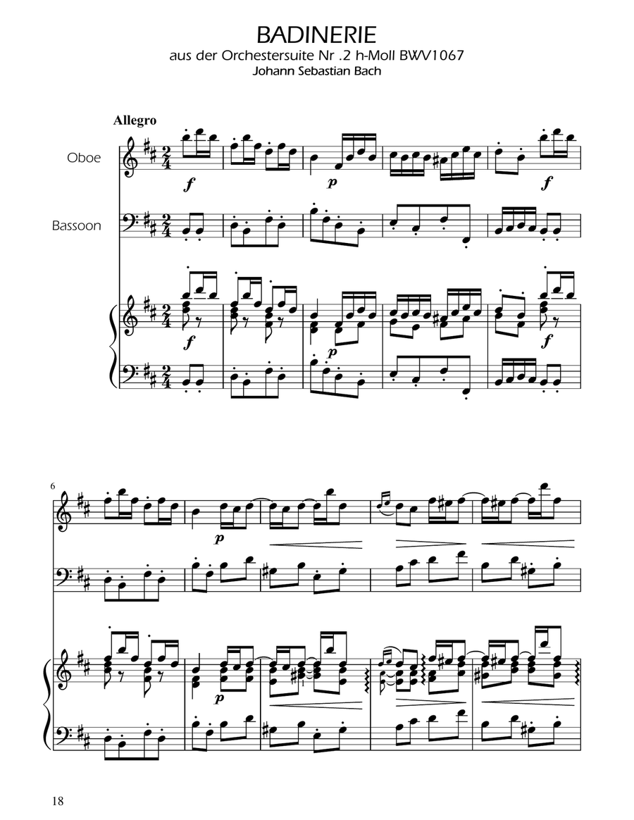 Badinerie - J.S Bach - BWV 1067 - Oboe and Bassoon Duet Woodwind Duet scores gallery preview page 1