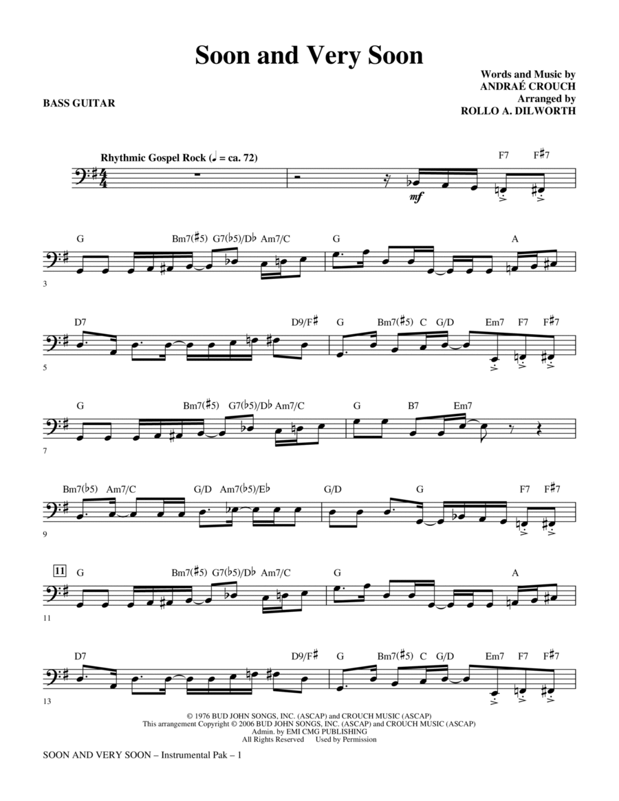 Soon And Very Soon (arr. Rollo Dilworth) - Bass Guitar Choir scores gallery preview page 1
