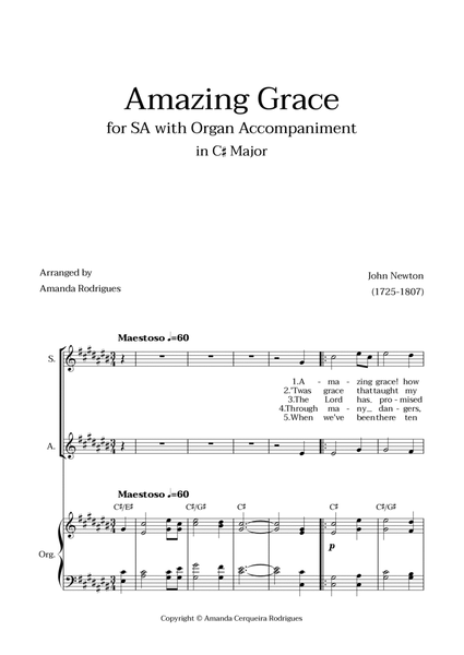 Amazing Grace in C# Major - SA with Organ Accompaniment and Chords image number null