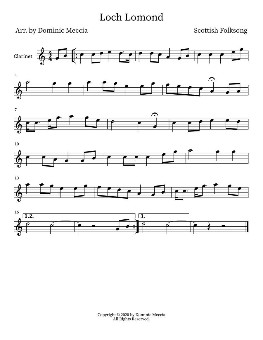 Loch Lomond Clarinet Solo scores gallery preview page 1