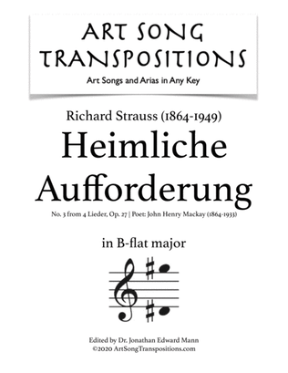 Book cover for STRAUSS: Heimliche Aufforderung, Op. 27 no. 3 (transposed to B-flat major)