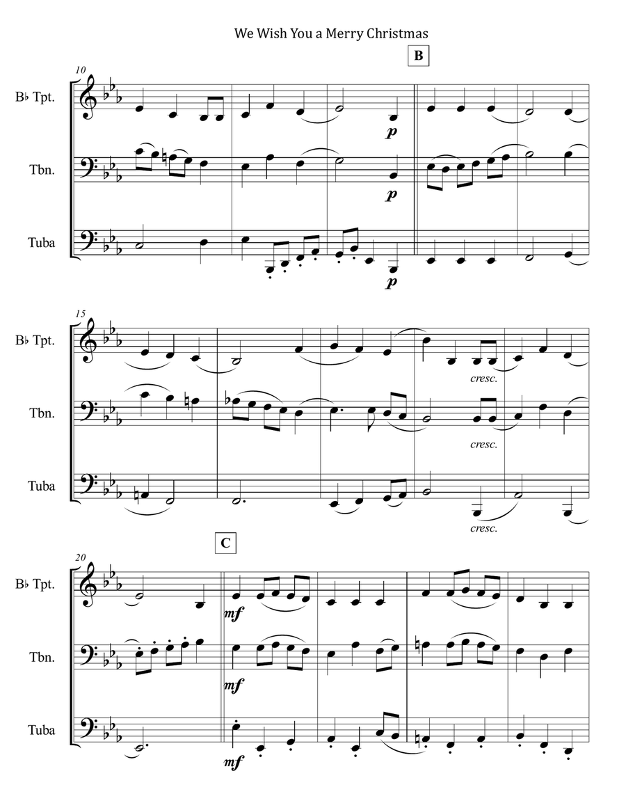 We Wish You a Merry Christmas for Brass Trio (Trumpet, Trombone, Tuba) Brass Trio scores gallery preview page 2