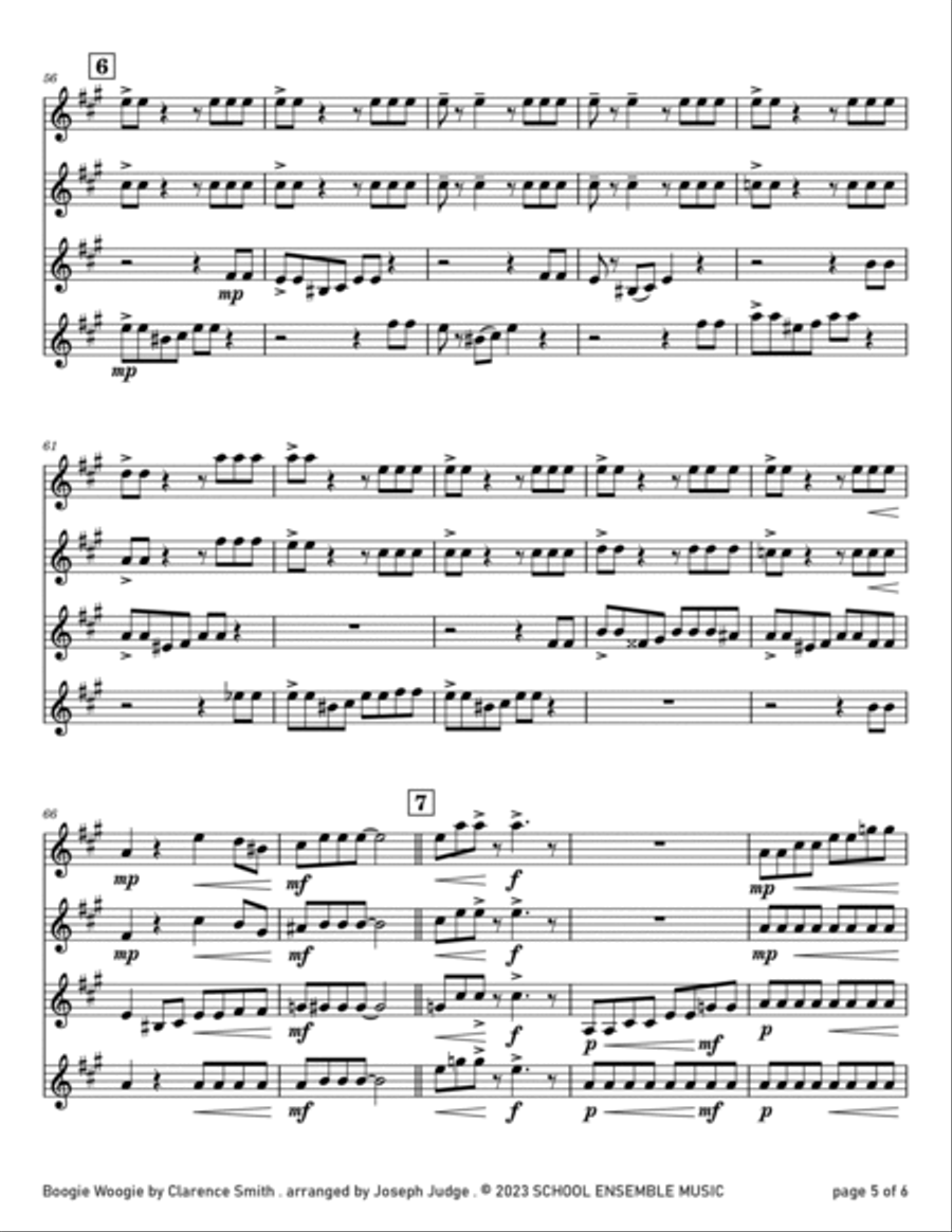 Boogie Woogie by Clarence Smith for Clarinet Quartet in Schools Clarinet Quartet scores gallery preview page 5
