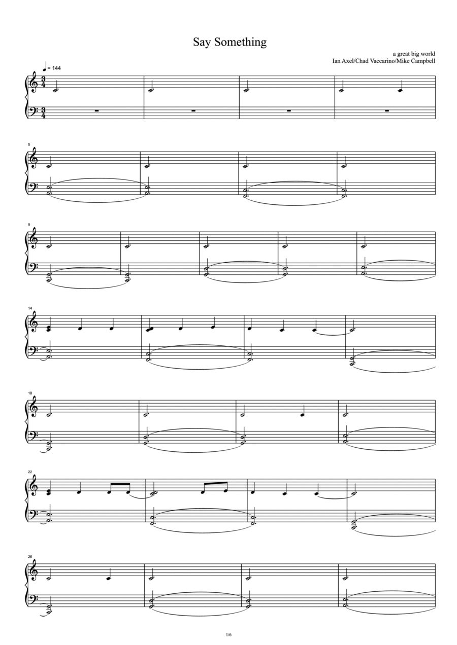 Say Something Say Something Piano Solo scores gallery preview page 1