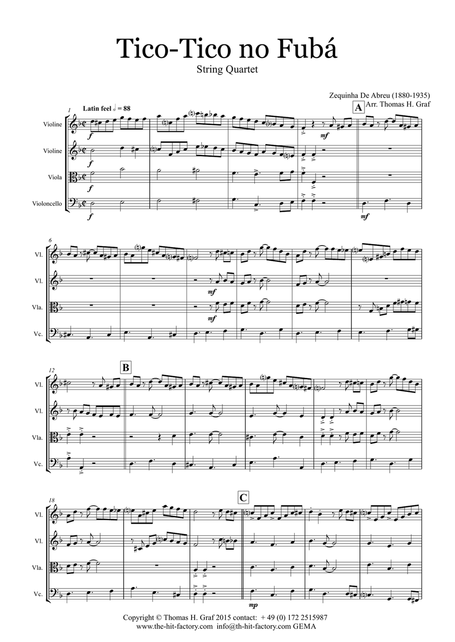 Tico-Tico no Fubá - Choro - String Quartet String Quartet scores gallery preview page 2
