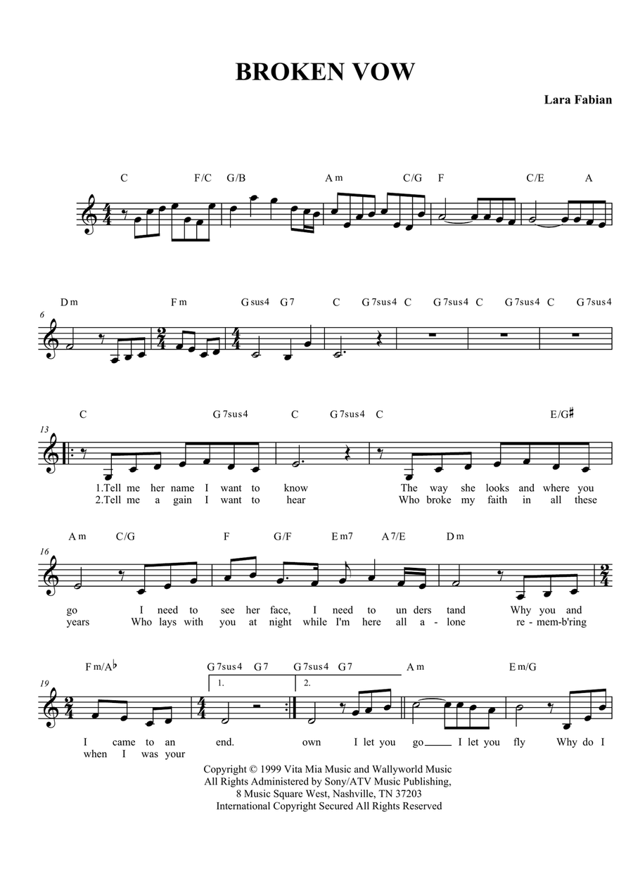 Broken Vow Piano, Vocal scores gallery preview page 1