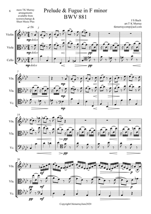 Bach - Prelude & Fugue in F Minor BWV881 - String Trio (Violin, Viola & Cello) - Score and parts