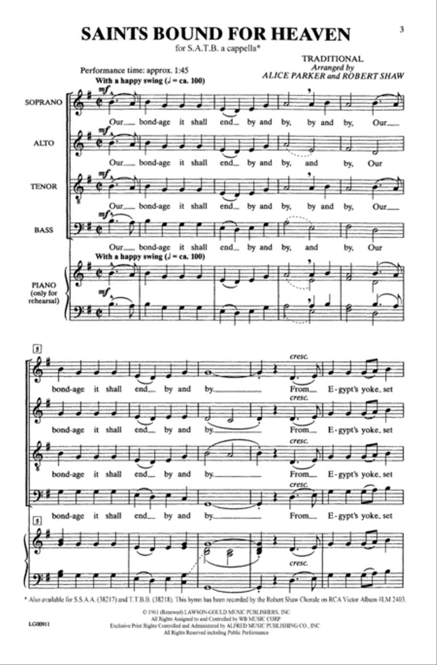 Saints Bound for Heaven A Cappella scores gallery preview page 1