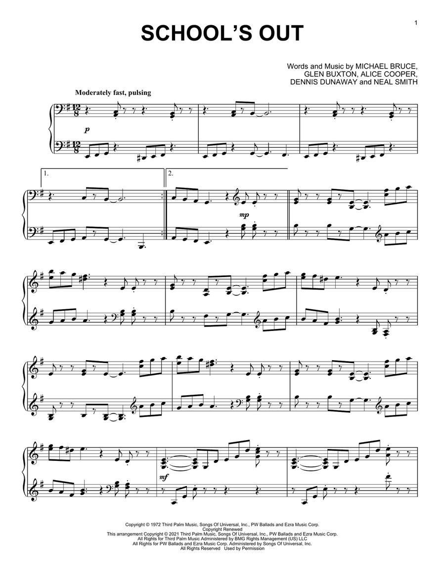 School's Out [Classical version] (arr. David Pearl) Piano Solo scores gallery preview page 1