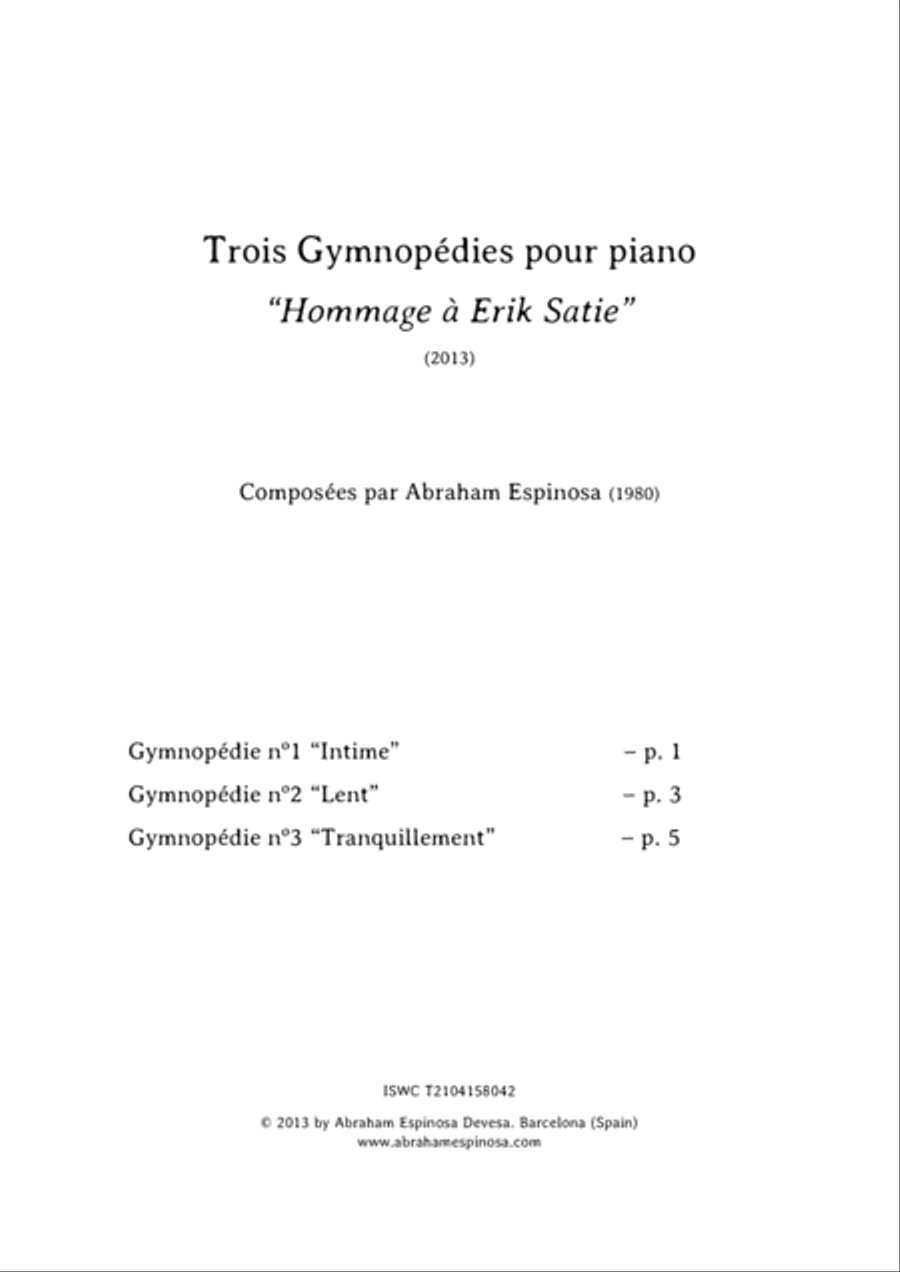 3 gymnopédies pour piano "Hommage à Erik Satie"