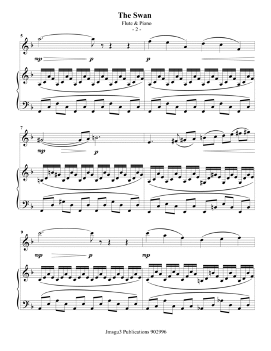 Saint-Saens: The Swan for Flute & Piano Flute Solo scores gallery preview page 2