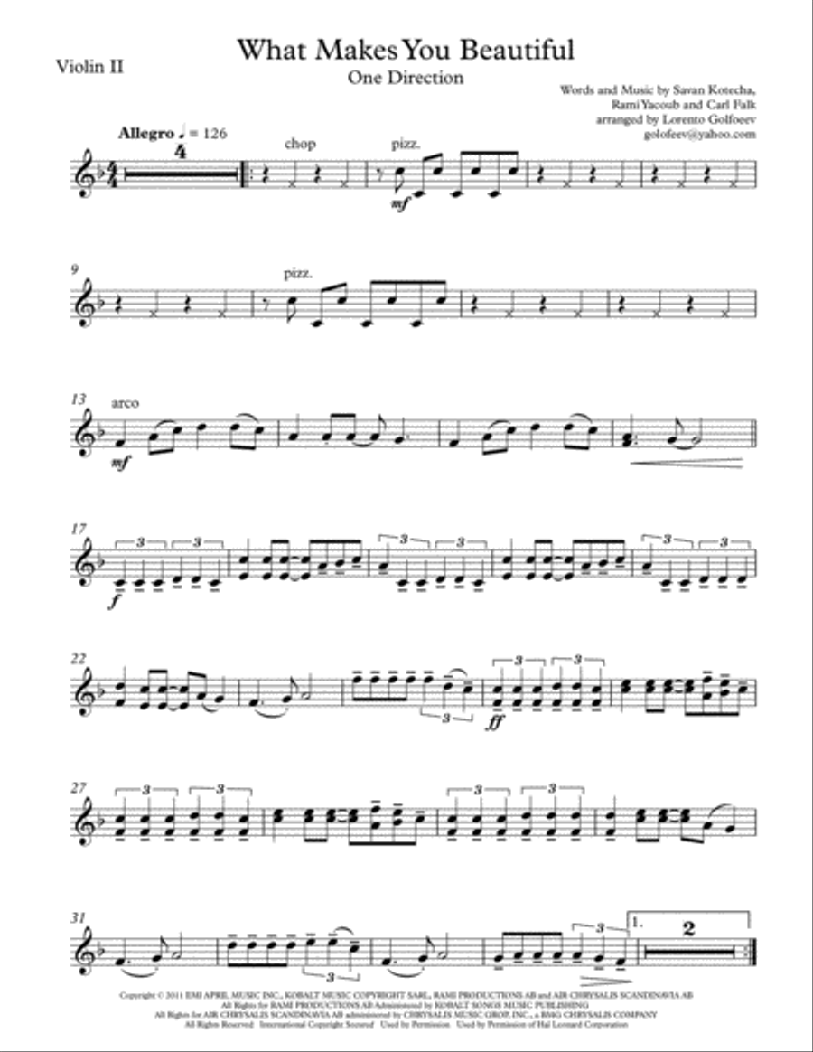 What Makes You Beautiful String Quartet scores gallery preview page 3