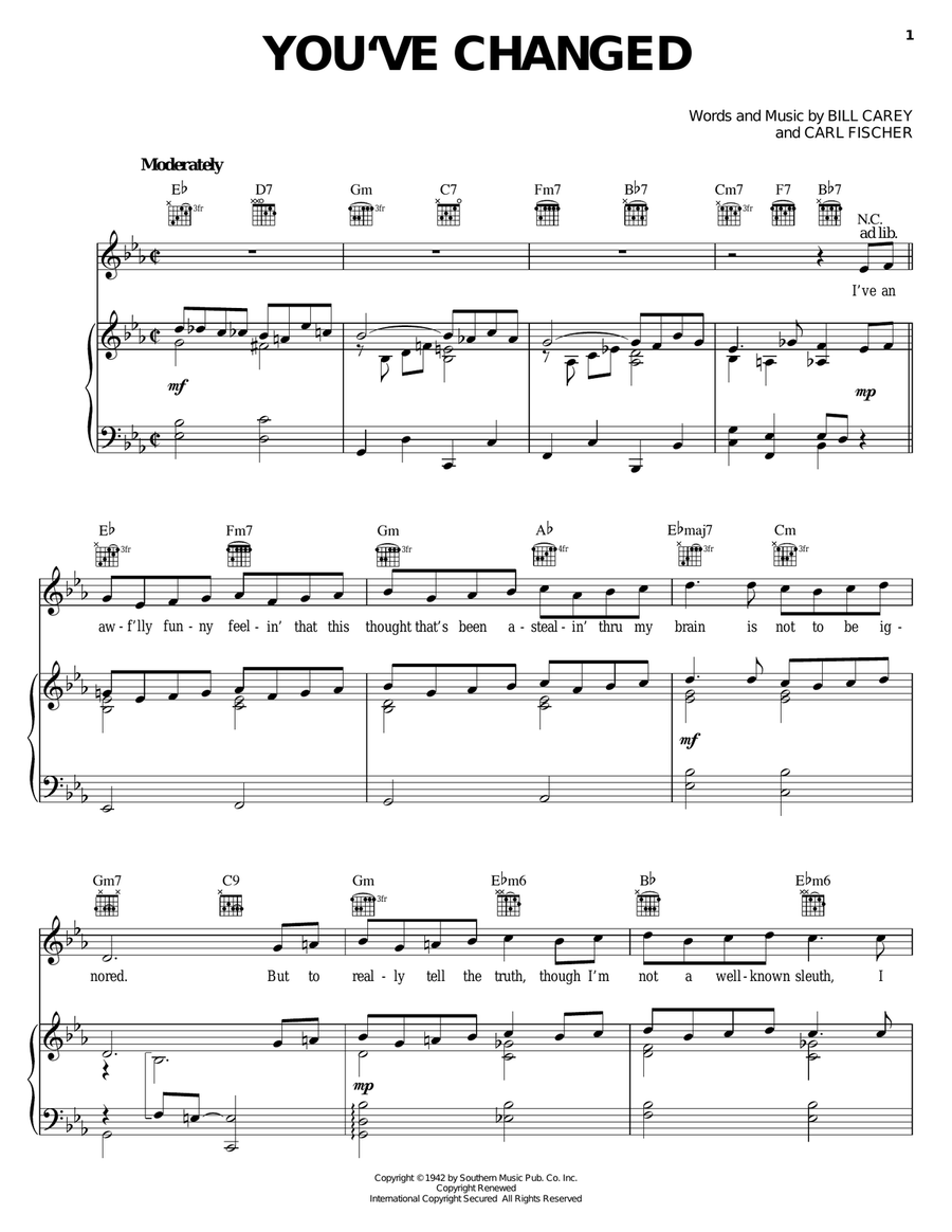 You've Changed Piano, Vocal, Guitar scores gallery preview page 1