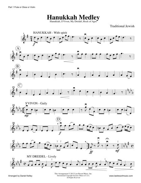 Hanukkah Medley (Hanukkah, S'Vivon, My Dreidel, Rock of Ages) for Flute, Oboe & Clarinet