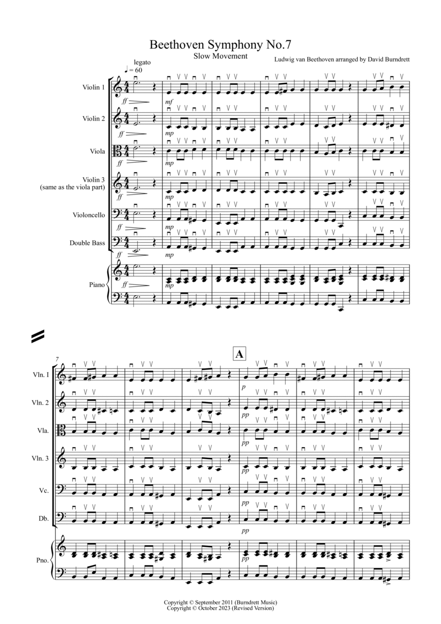 Beethoven Symphony No.7 (slow movement) for String Orchestra String Orchestra scores gallery preview page 1
