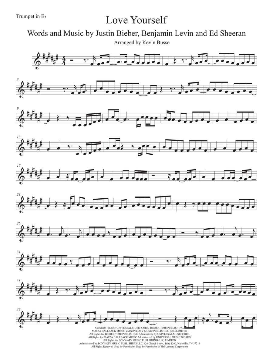 Love Yourself Trumpet Solo scores gallery preview page 1