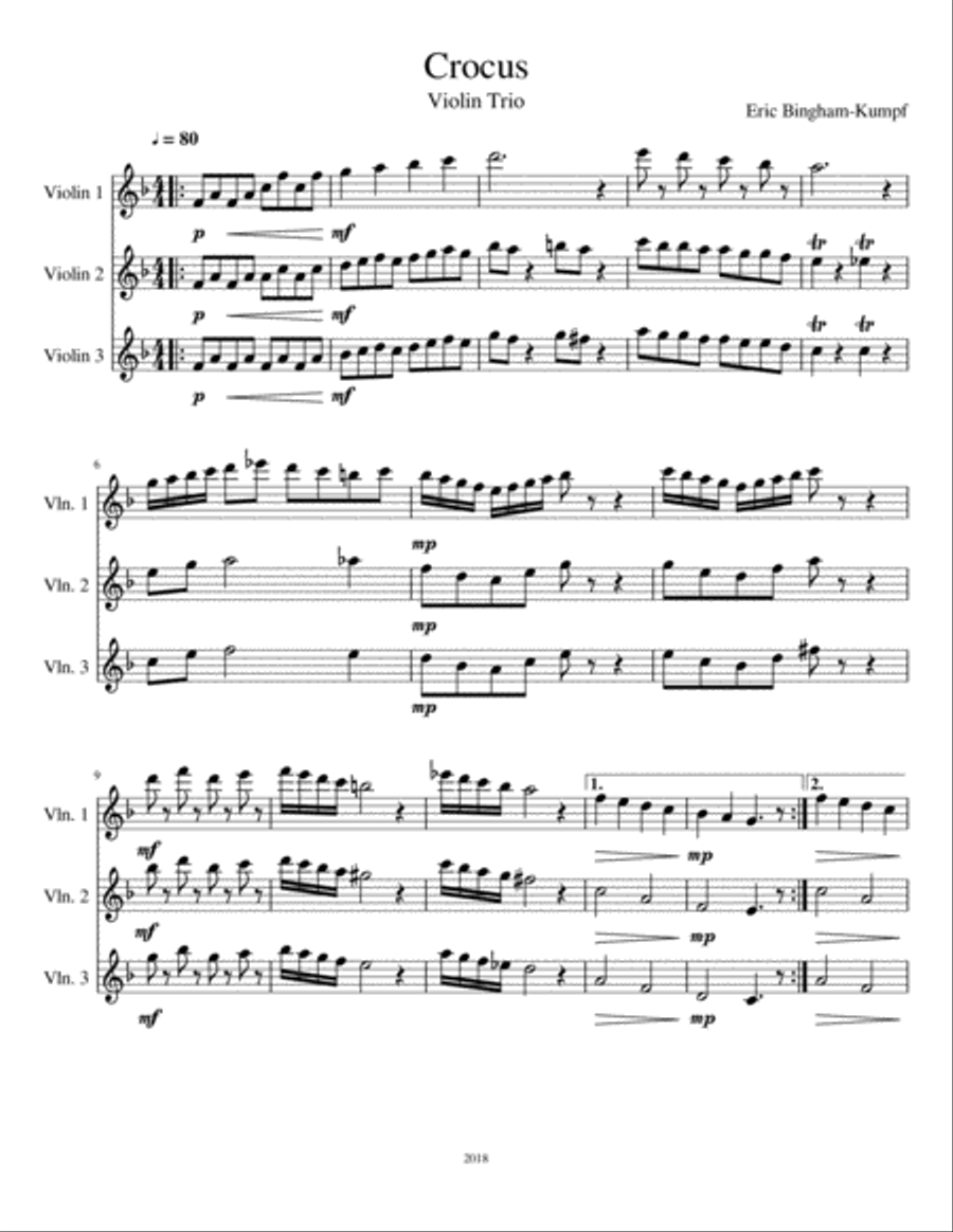 Crocus (Violin Trio) String Trio scores gallery preview page 1