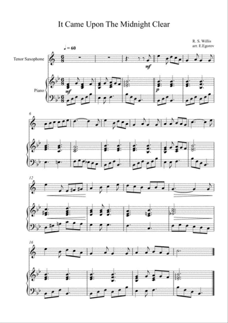 It Came Upon The Midnight Clear, Richard Storrs Willis, For Tenor Saxophone & Piano Tenor Saxophone scores gallery preview page 1