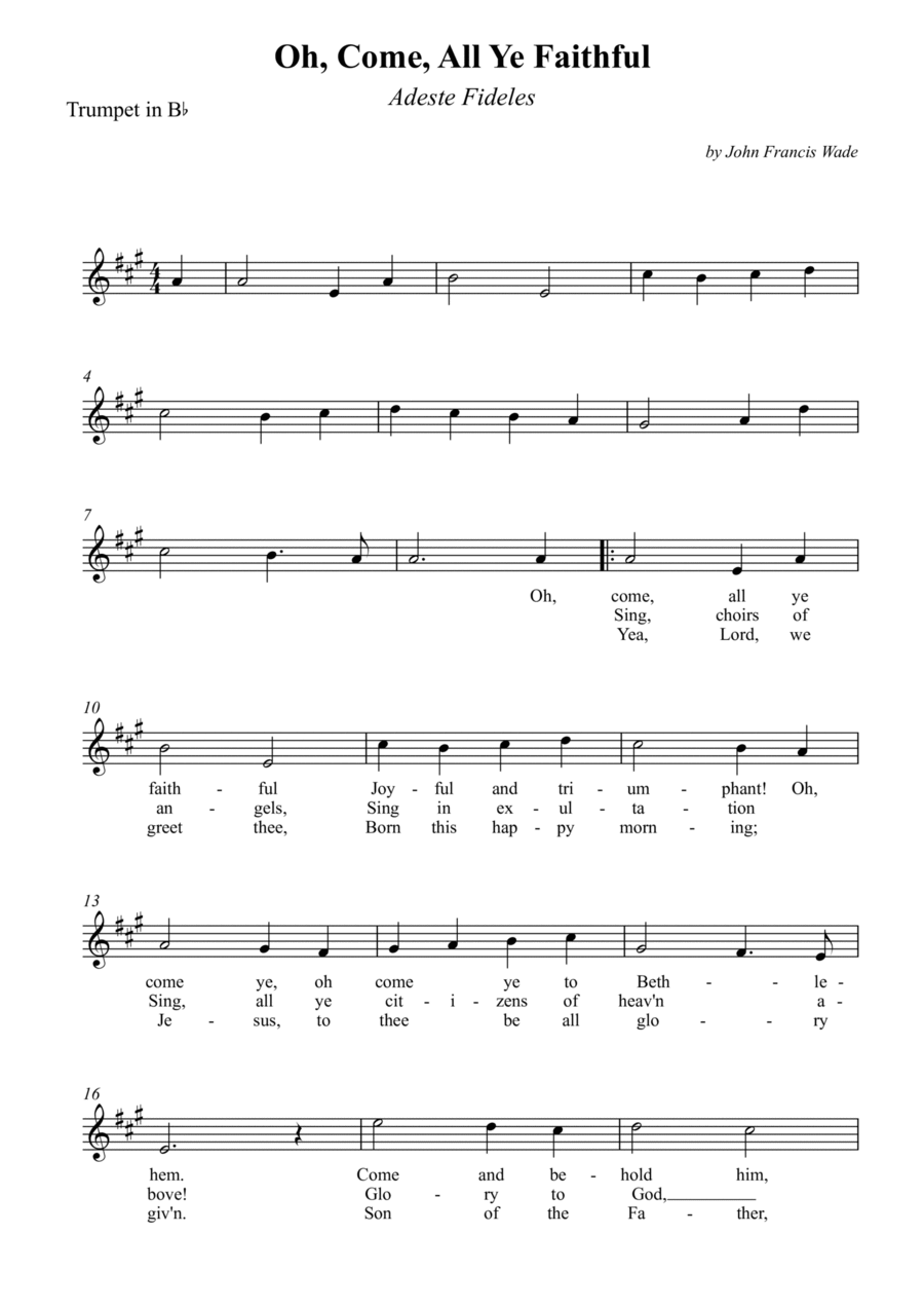 Oh, Come, All Ye Faithful (Adeste Fideles) B-Flat Trumpet scores gallery preview page 1
