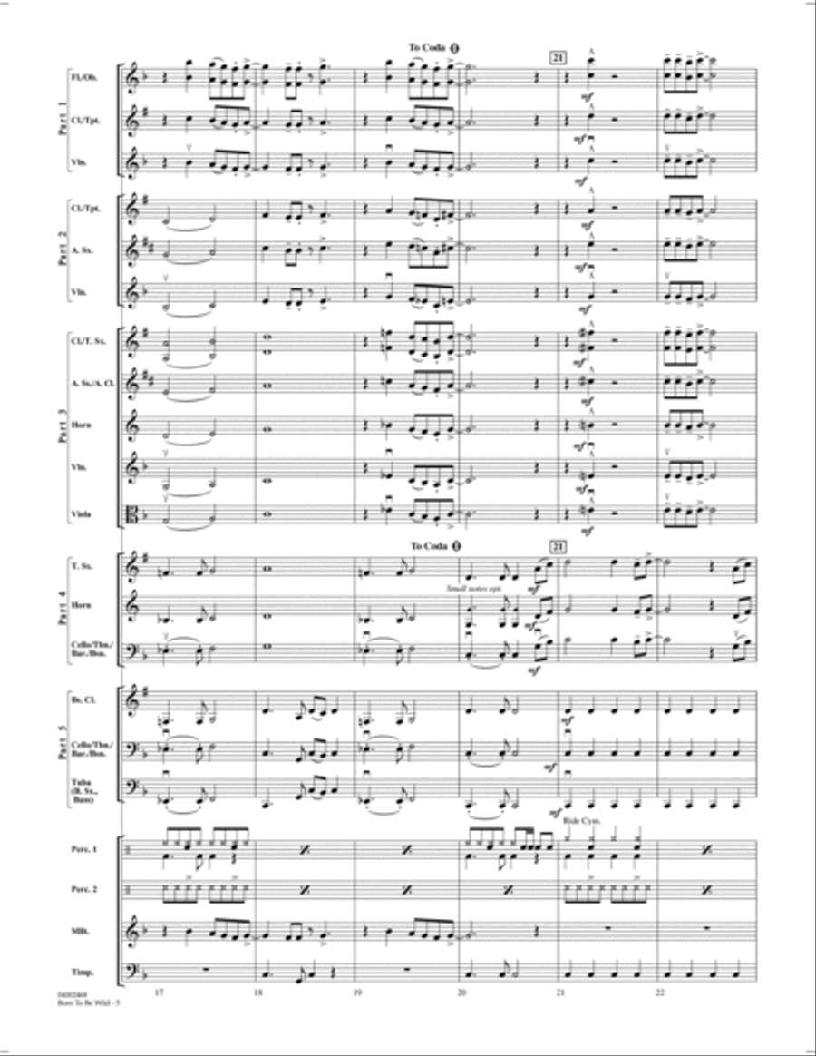 Born to Be Wild - Conductor Score (Full Score) Concert Band scores gallery preview page 5