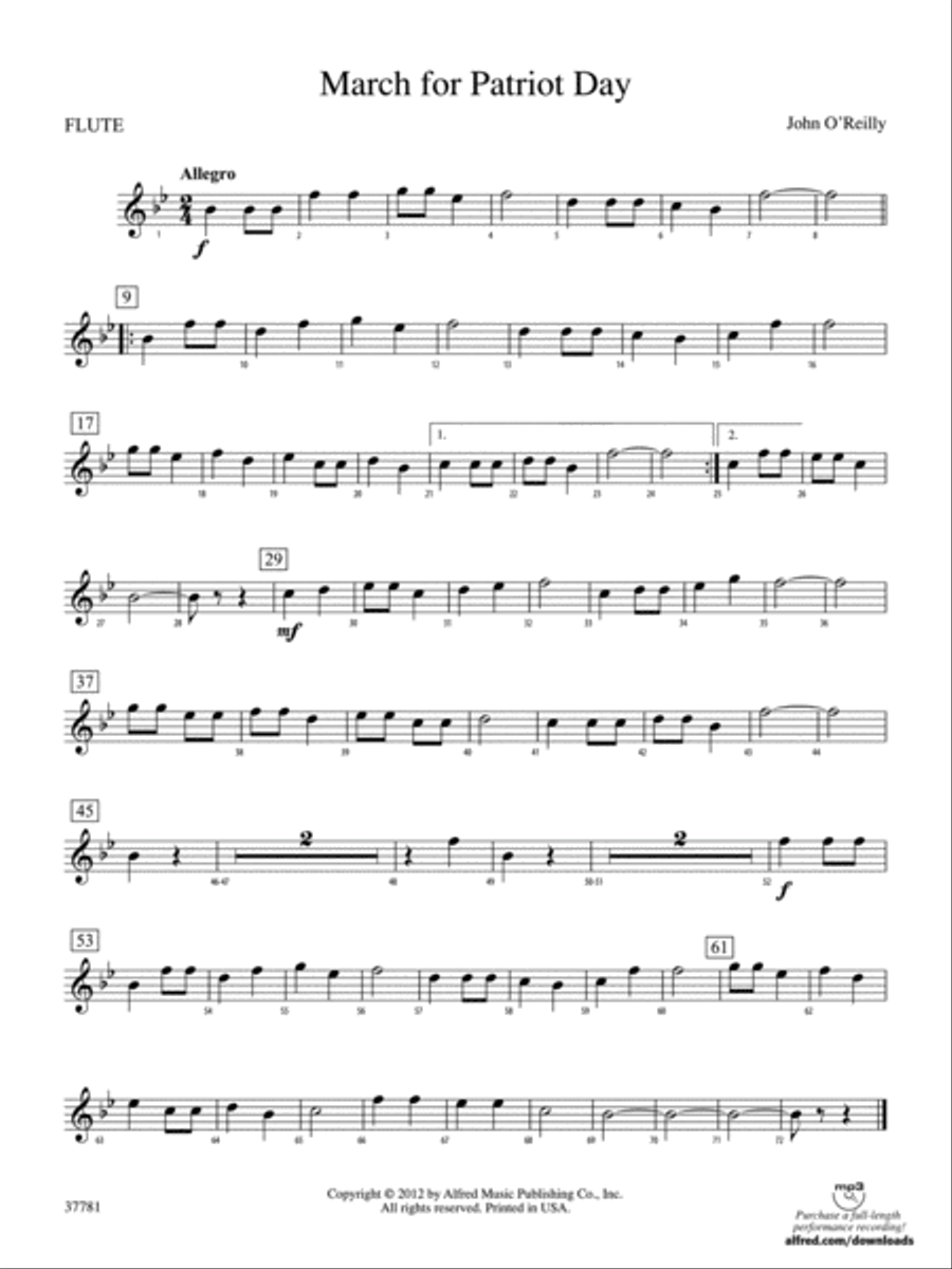 March for Patriot Day: Flute Concert Band scores gallery preview page 1