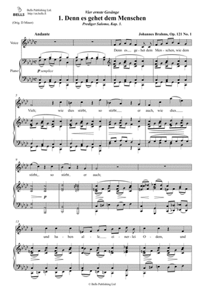 Book cover for Denn es gehet dem Menschen, Op. 121 No. 1 (F minor)
