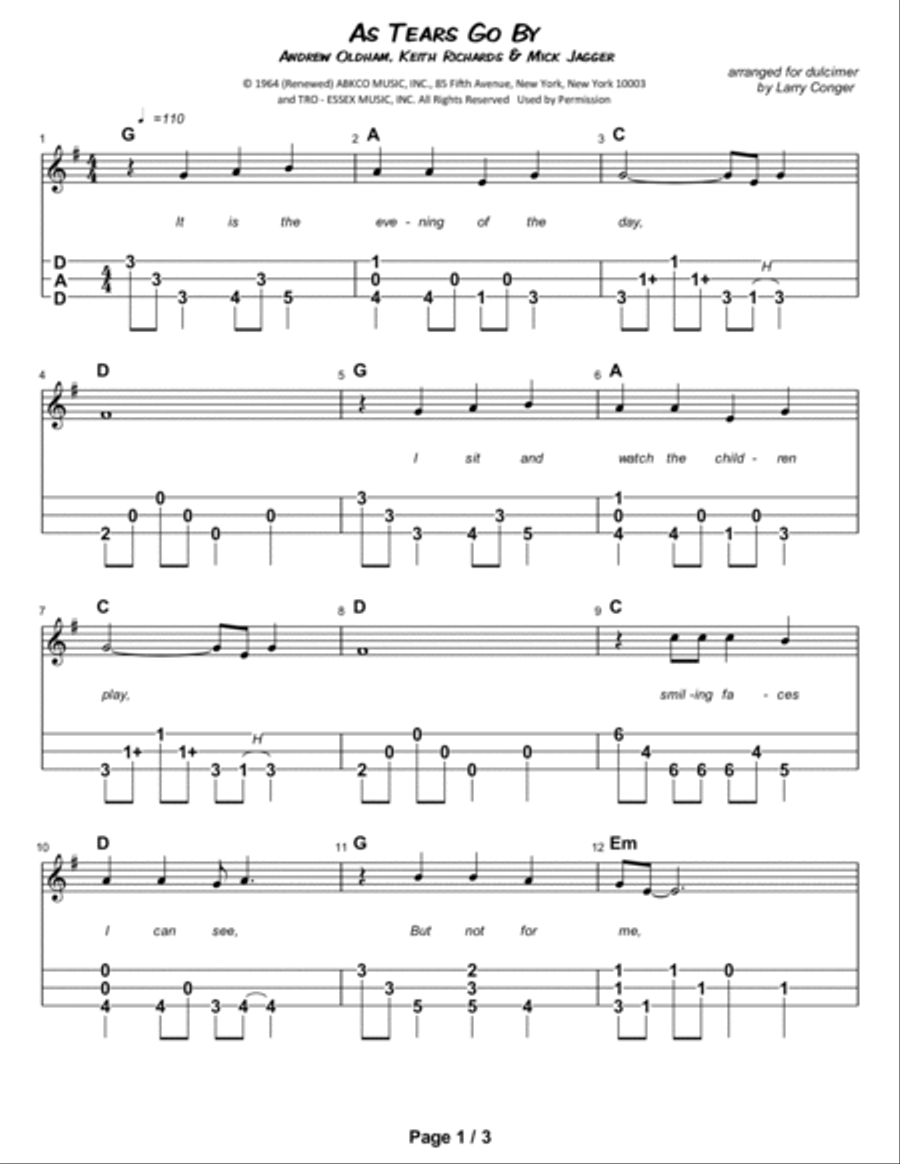 As Tears Go By Dulcimer scores gallery preview page 2